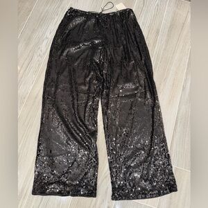Sequin Wide-Leg Pants - Black
